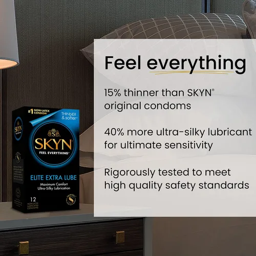 Vista 3 de SKYN Preservativos Elite, sin látex, lubricados, ultrafinos, extra lubricantes, 12 unidades, paquete de 2