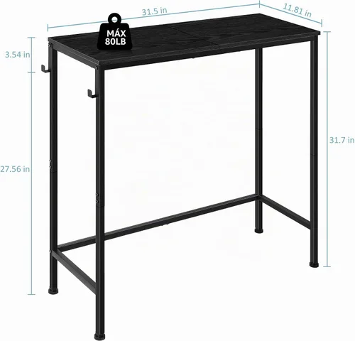 Vista 3 de Mesa de entrada estrecha negra moderna – Mesa de sofá delgada con ganchos para sala de estar, vestíbulo, dormitorio, pasillo, oficina