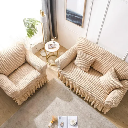 Vista 5 de Qubjus Funda Elástica para Sofá Fundas para Sofá Lavables Funda para Sofá Sillón Cama Protector de Muebles de Fácil Ajuste con Parte Inferior Beige