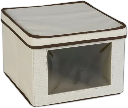 Vista 10 de Household Essentials 111 Caja de almacenamiento con tapa y asa, lona beige natural, tamaño mediano, ribete natural