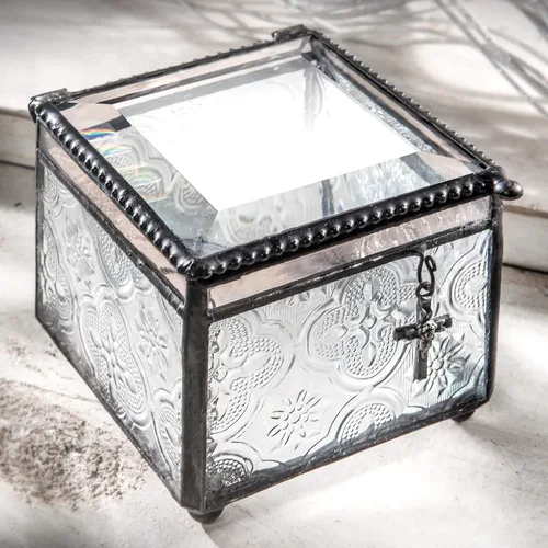 Vista 6 de Regalo de confirmación recuerdo personalizado grabado personalizado vintage vitral joyería baratija rosario caja J Devlin 631 EB221