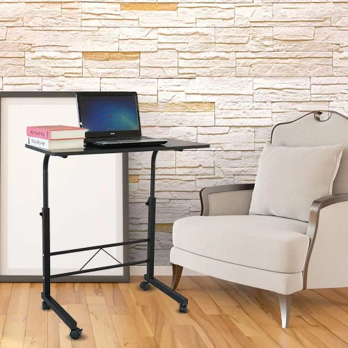 Vista 13 de SSLine Mesa de aperitivos con ruedas, escritorio elevable para computadora portátil, bandeja de TV móvil en forma de C, para sofá, silla, mesa