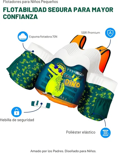 Vista 5 de AEOCOO Flotador Saltador de Charco 20-30-50-60-70 Libras, Chaleco de Natación para Niños Pequeños de 1-3-5-6-9 Años, Flotadores de Piscina