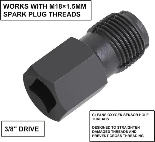 Vista 5 de 5 piezas de zócalo de sensor de oxígeno automotriz, M12×1.25MM y M18×1.5MM Roscas Chaser, llave de sensor O2