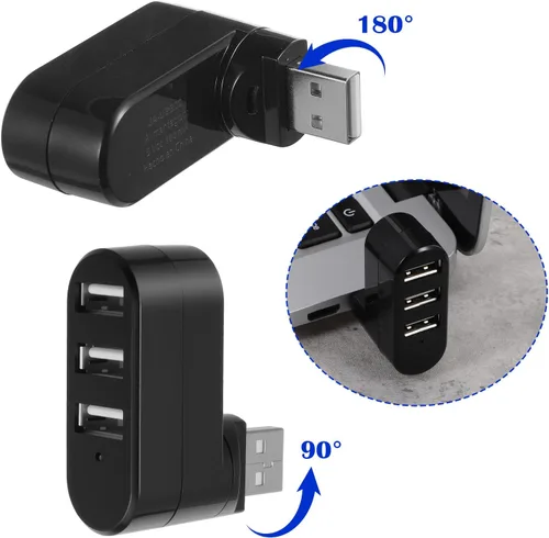 Vista 7 de Paquete de 2 concentradores USB de 3 puertos [rotación de 90°/180° grados] Divisor USB, expansor USB, adaptador divisor USB multipuerto con 3