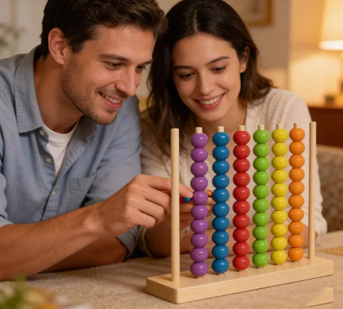 Vista 4 de Juego de rompecabezas apilable de anillos de arco iris de ritmo rápido 2026, juego de desafío de coincidencia de colores de madera para amantes