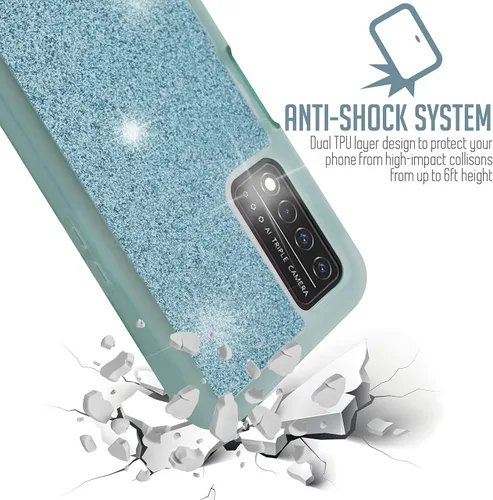 Vista 4 de Funda compatible con T-Mobile Revvl V Plus 5G con purpurina de cuerpo completo con protector de pantalla integrado de doble capa a prueba de golpes