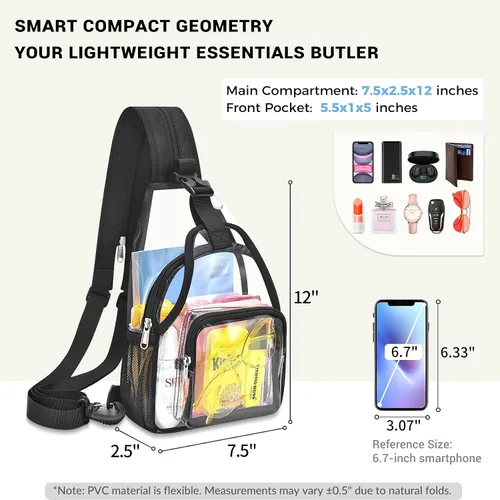 Vista 4 de Mildbeer Mochila pequeña transparente para mujer, bandolera y hombro convertibles, bolsa de festival aprobada por estadios para conciertos y uso
