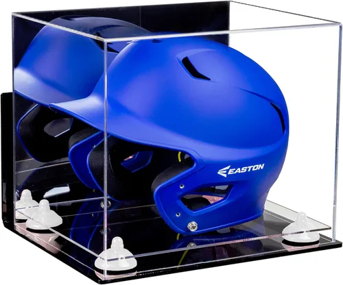 Vista 63 de Better Display Cases Vitrina acrílica para casco de bateo de béisbol con espejo, elevadores rosados, montaje en pared y base de espejo (V22/A012)