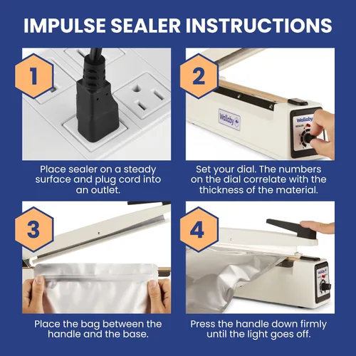 Vista 5 de Wallaby Sellador de impulsos – 12 pulgadas – Máquina selladora térmica manual para bolsas de Mylar – Resistente para sellado fuerte y seguro