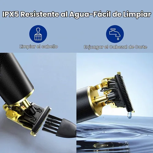 Vista 4 de Kit de recortador de pelo unisex, inalámbrico, recargable, impermeable, con peines guía para hombres Negro