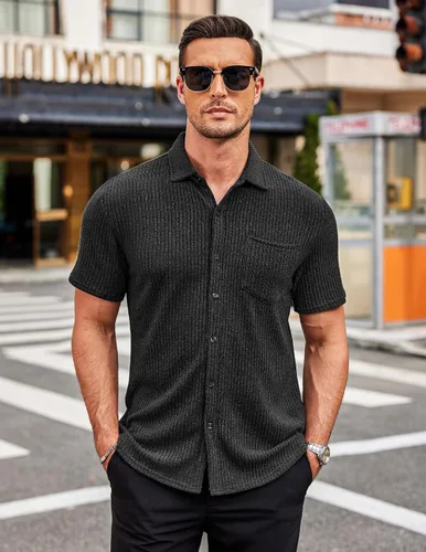 Vista 2 de COOFANDY Camisas de estilo informal con diseños florales y botones para hombre