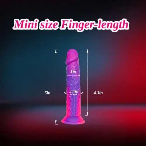 Vista 4 de Consolador de 5 pulgadas ultra pequeño y realista de fantasía con ventosa, consolador de silicona mini lindo de 4" en púrpura y rosa para mujeres