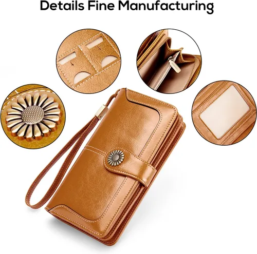 Vista 5 de INSIFEEL Billetera pequeña para mujer, bolso compacto de cuero con bloqueo RFID RFID para mujer, Marrón, Retro