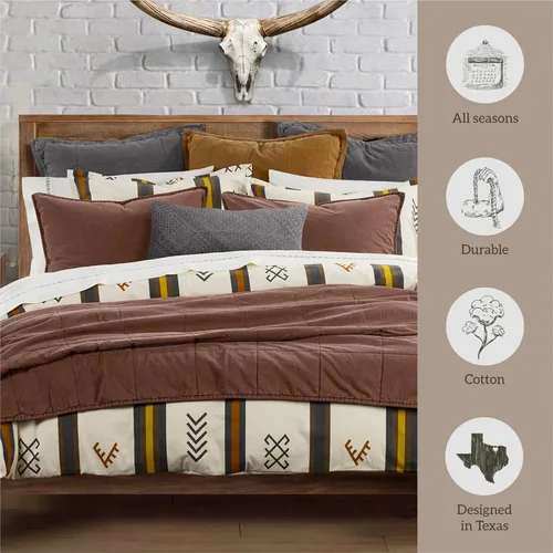 Vista 8 de HiEnd Accents Toluca - Juego de edredón de lona estilo occidental de 2 piezas, estampado de símbolos de la marca de ganado, juego de cama rústica