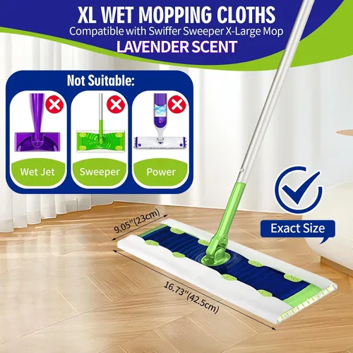 Vista 2 de 20 paños de limpieza húmedos XL resistentes compatibles con Swiffer Sweeper XL Mop, almohadillas húmedas desechables tamaño XL para limpieza