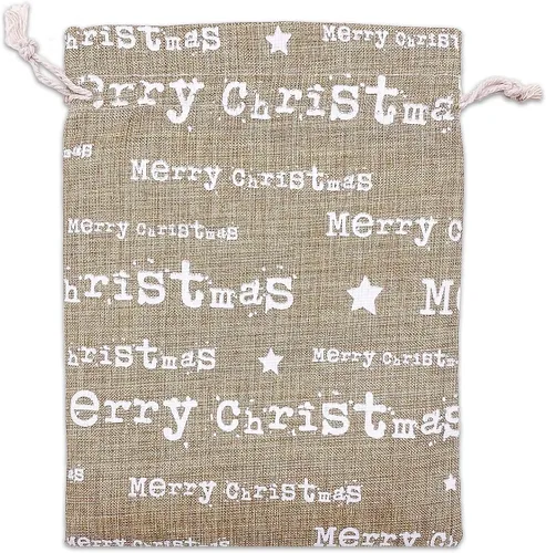 Vista 36 de 48 paquetes de 3x4 bolsas de regalo reutilizables de yute y arpillera con cordones (Feliz Navidad, X-Pequeño) - para regalos, favores de fiesta