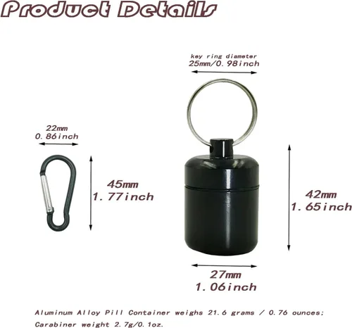 Vista 2 de Pastillero de llavero de 4 piezas, sello impermeable, pequeño pastillero de montañismo, contenedor de píldoras portátil de aleación de aluminio