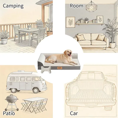 Vista 8 de Cama grande para perros con espuma viscoelástica de gel refrescante, cama ortopédica impermeable para mascotas con funda lavable y parte inferior