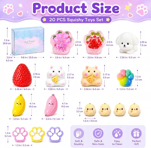 Vista 3 de Paquete de 20 juguetes sensoriales Taba Squishy Fidget Toys, Squishies Squishy Colorido