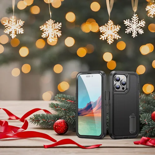 Vista 2 de IDweel Funda para iPhone 13 Pro Max con soporte, color negro para iPhone 13 Pro Max para hombres, protección de alta resistencia, a prueba