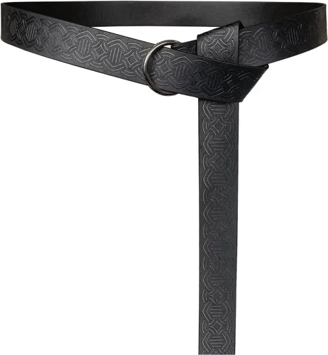 Vista 9 de HiiFeuer Cinturón de cuero PU con relieve medieval y anillo en O, cinturón retro de caballero renacentista Negro B