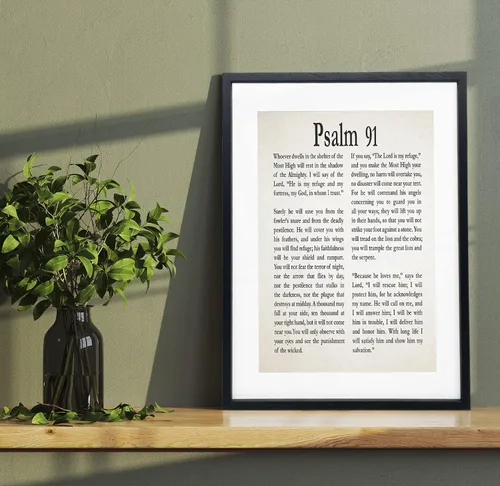 Vista 5 de Póster enmarcado del Salmo 91 con impresión del Salmo 91, arte de pared/Salmo 91, decoración de pared cristiana, póster de regalo religioso Salmo