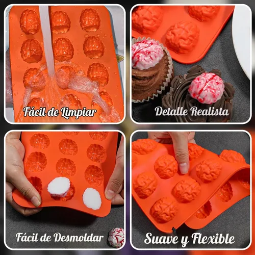 Vista 4 de Webake - Molde de silicona para cerebro de Halloween, tamaño bocado, 15 cavidades para yeso de Halloween, chocolate, dulces, gelatina, cupcake