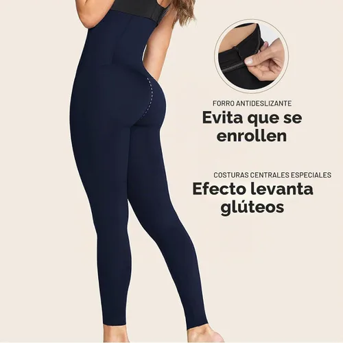 Vista 3 de Leonisa Leggings de compresión de cintura alta para mujer – Leggings de gimnasio Shapewear B55 - Azul Oscuro