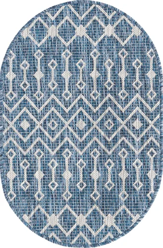 Vista 3 de Unique Loom Outdoor Trellis Collection - Alfombra de área con diseño de enrejado tribal (2 pies 2 pulgadas x 3 pies 1 pulgada, ovalada, azul/marfil)