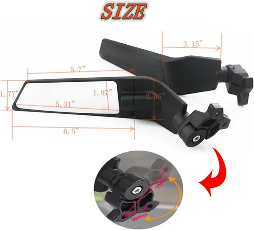 Vista 5 de Espejos de motocicleta ajustables de aluminio con aletas giratorias Stealth compatibles con Kawasaki Ninja 300 400 500 650 ZX6R Suzuki GSXR 600 750