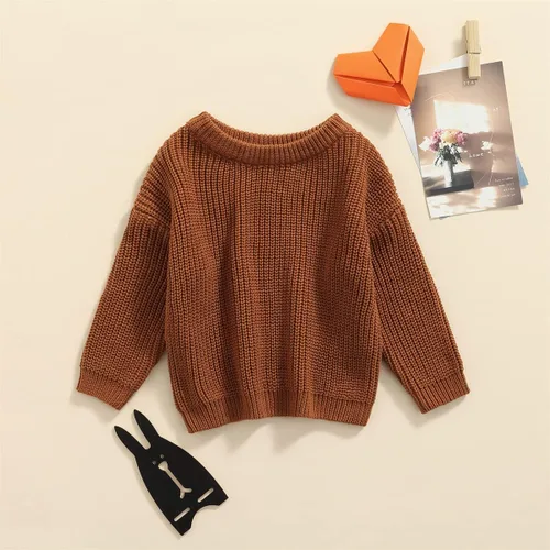 Vista 2 de Suéter de punto para bebé, unisex, suéter sin botones, cálido, de cuello redondo y manga larga para bebés y niños pequeños