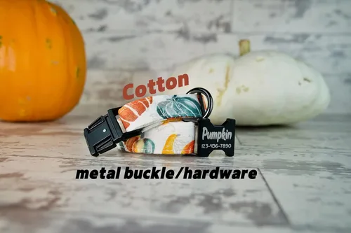 Vista 4 de Fall Style Dog Collars w/metal buckle, HAND MADE, Custom Engraved Personalized Collar, 1 inch wide, designer collars, Floral or Pumpkin