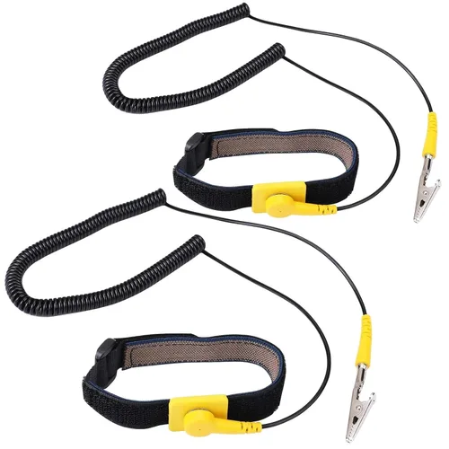 Vista 12 de Correa de muñeca antiestática, pulsera de conexión a tierra antiestática de 11 pulgadas con clip de cocodrilo y cable largo extensible, se adapta a