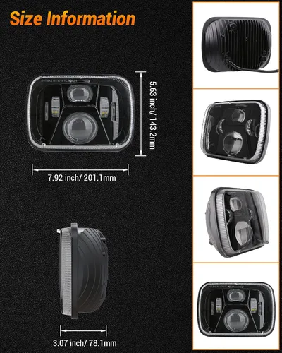 Vista 7 de Faros delanteros LED H6054 de 5 x 7, 7 x 6, 110 W, 8400 lm, faros delanteros de haz sellado alto y bajo, DOT antideslumbrante, compatibles con Jeep