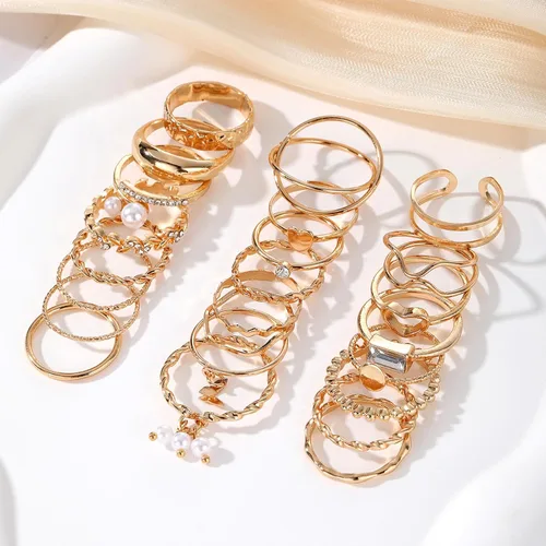 Vista 5 de IFKM Juego de 51 anillos dorados para nudillos para mujeres y niñas, vintage, apilables, anillos midi, delicados, circonita cúbica, cristal, simple