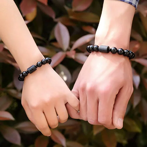 Vista 4 de SX Commerce Pulsera de cuentas de piedra de obsidiana natural para parejas, hombres, 0.394in y mujeres, 0.39 pulgadas (dragón), Piedra, obsidiana