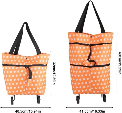 Vista 3 de Bolsa de compras, tela Oxford, bolsas de compras reutilizables con ruedas enrollables de doble propósito plegable para tienda (12-naranja)
