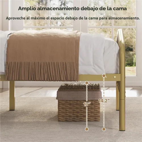 Vista 5 de Yaheetech - Base de cama metálica de tamaño individual con plataforma de cama de metal con cabecero y estribo de estilo victoriano/Fácil montaje/Sin