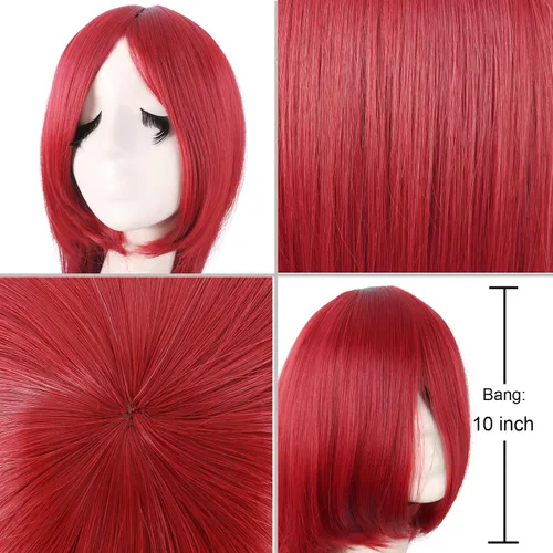 Vista 4 de MapofBeauty - Peluca para anime de 40 pulgadas de largo y lisa para fiesta de cosplay (rojo)