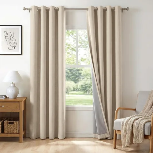 Vista 15 de Cortinas opacas de lino para dormitorio de 45 pulgadas de largo, cortinas beige con ojales para sala de estar, cortinas de oscurecimiento