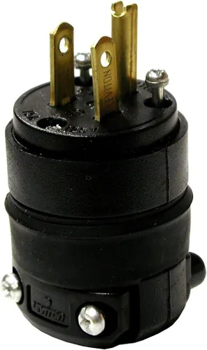 Vista 2 de Leviton 515PR Enchufe a tierra, con soporte de hule, para 3 cables, con 2 polos de palas rectas, color negro., negro, 515PR