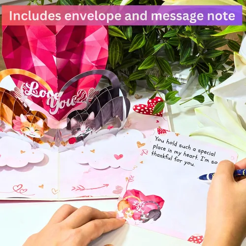 Vista 4 de Tarjeta romántica de San Valentín con diseño de gato, 3D, para pareja, gato, para esposa, marido, él, novia, novio, adultos 6 x 8 pulgadas