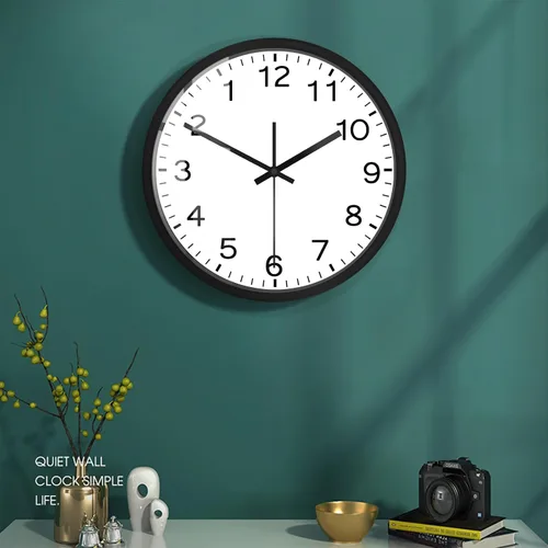 Vista 8 de Reloj de pared con marco de metal y cubierta de cristal, reloj de pared analógico redondo y inverso, funciona con pilas, para sala de estar
