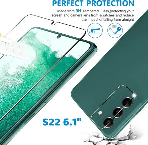 Vista 3 de Protector de pantalla (paquete de 3) para Samsung Galaxy S22 5G, vidrio templado 9H, compatible con huellas dactilares ultrasónicas, transparente