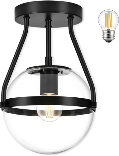 Vista 17 de Bagood Lámpara de techo semiempotrada con forma de globo de mediados de siglo, moderna lámpara de techo de globo de 6" con pantalla de vidrio