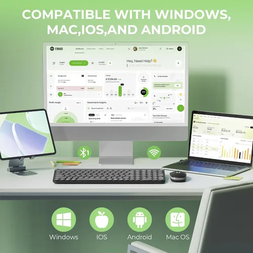 Vista 7 de seenda Teclado y mouse Bluetooth para iPad, CTU-301 conexión inalámbrica multidispositivo Bluetooth+teclado 2.4G Combo con soporte para tableta