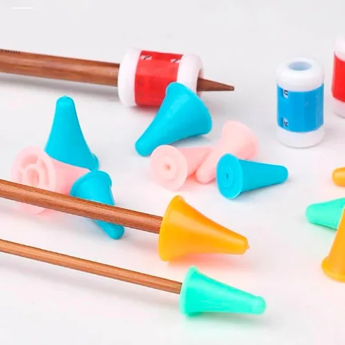 Vista 3 de 100 protectores de puntos de agujas de tejer, tapones de punta de aguja de silicona para principiantes, tejer, manualidades, bricolaje