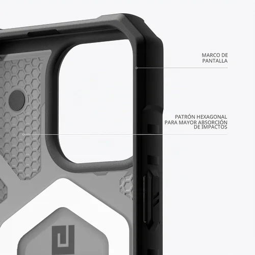 Vista 5 de URBAN ARMOR GEAR UAG Funda [Versión Actualizada] Compatible con iPhone 15 Pro 6.1" Pathfinder Transparente Ceniza/Negro Imán Integrado Compatible
