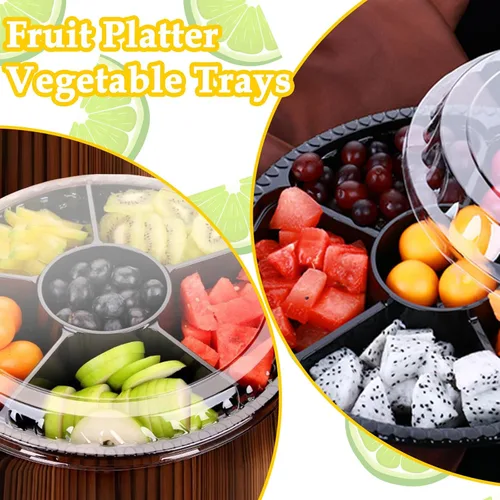 Vista 6 de Paquete de 12 bandejas de plástico para aperitivos con tapa, bandeja desechable transparente dividida para servir, 6 recipientes de almacenamiento